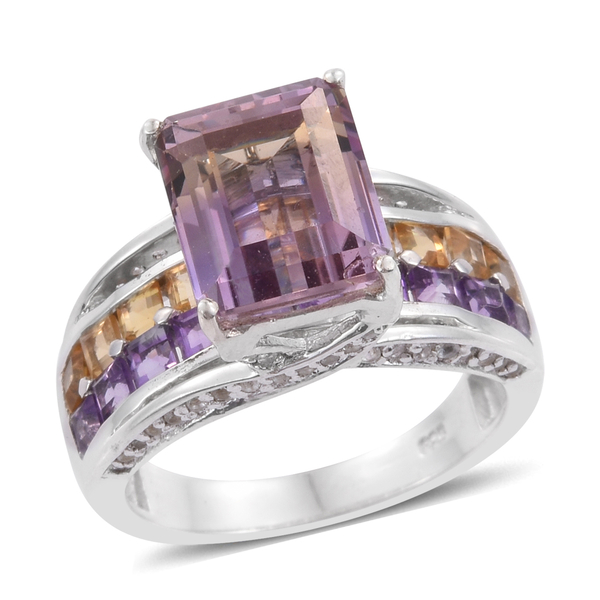6.75 Ct Anahi Ametrine and White Zircon Cluster Ring in Platinum Plated Silver 5.7 Grams