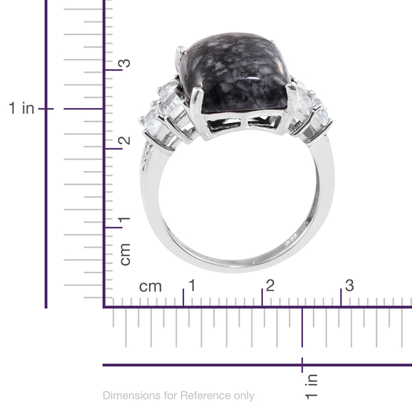 Austrian Pinolith (Cush 13.45 Ct), White Topaz Ring in Platinum Overlay Sterling Silver 15.000 Ct.