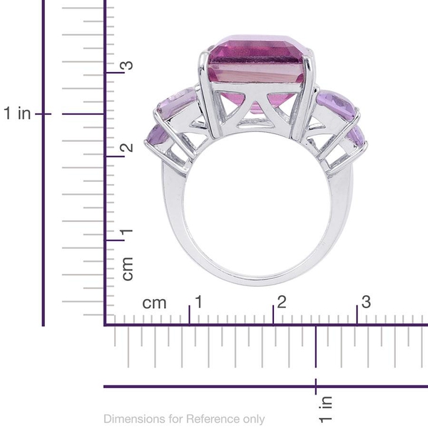 Kunzite Colour Quartz (Oct 11.00 Ct), Rose De France Amethyst Ring in Platinum Overlay Sterling Silver 13.750 Ct.