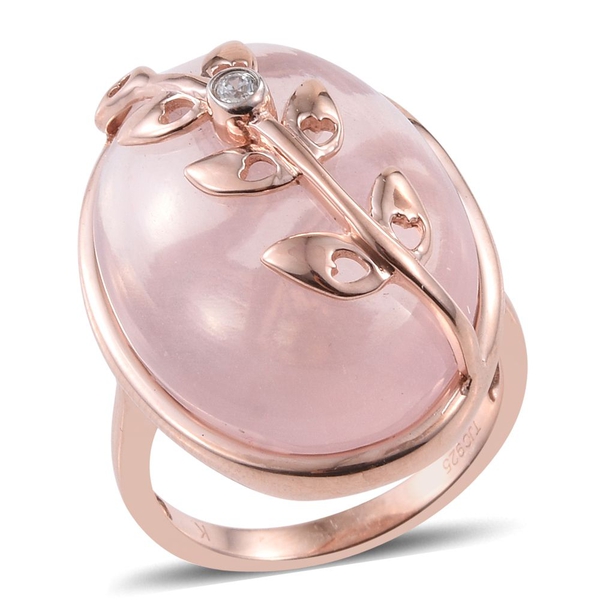 KIMBERLEY 35.05 Ct Rose Quartz and Zircon Solitaire Design Ring in Rose Gold Plated Silver 5 Grams