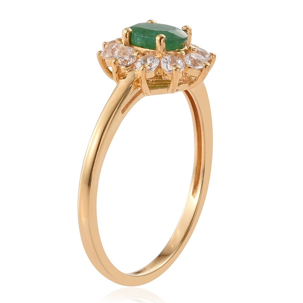 AAA Brazilian Emerald (Ovl 0.75 Ct), Natural Cambodian Zircon Ring in 14K Gold Overlay Sterling Silver 1.750 Ct.