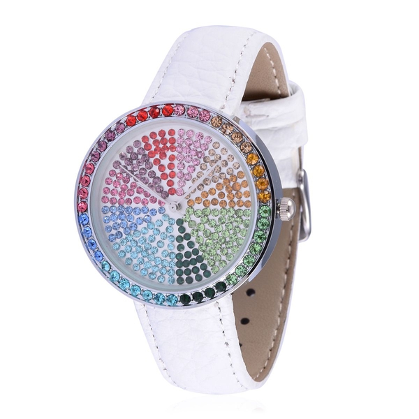 GENOA Japanese Movement Multi Colour Austrian Crystal Studded White Dial Water Resistant Watch in Si