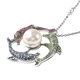 White Shell Pearl and Multi Colour Austrian Crystal Triple Dolphin Necklace (Size - 20) in Stainless Steel