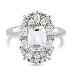 Lustro Stella Platinum Overlay Sterling Silver Ring Made with Finest CZ 4.27 Ct.