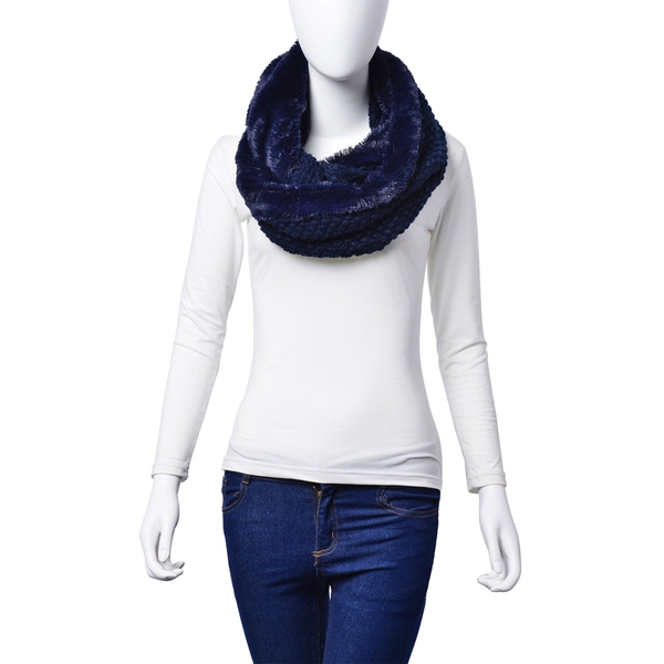 Designer Inspired Double Layered Infinity Blue Scarf (Size 20X80 Cm)