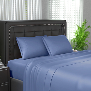 Serenity Night 4 Piece Set - 100% Bamboo Sheet Set Inclds. 1 Flat Sheet (230x265cm), 1 Fitted Sheet (140x190+30cm) & 2 Pillowcases (50x75cm) in Blue