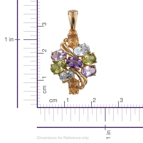 Sky Blue Topaz (Ovl), Hebei Peridot, Citrine, Rose De France Amethyst and Amethyst Pendant in 14K Gold Overlay Sterling Silver 4.000 Ct.