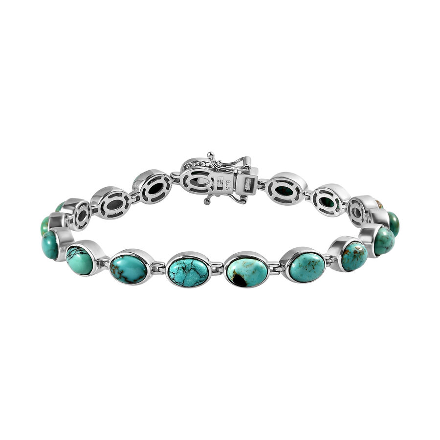 Sierra Nevada Turquoise Tennis Bracelet (Size - 7) in Platinum Overlay Sterling Silver 17.30 Ct, Silver Wt. 13.88 Gms