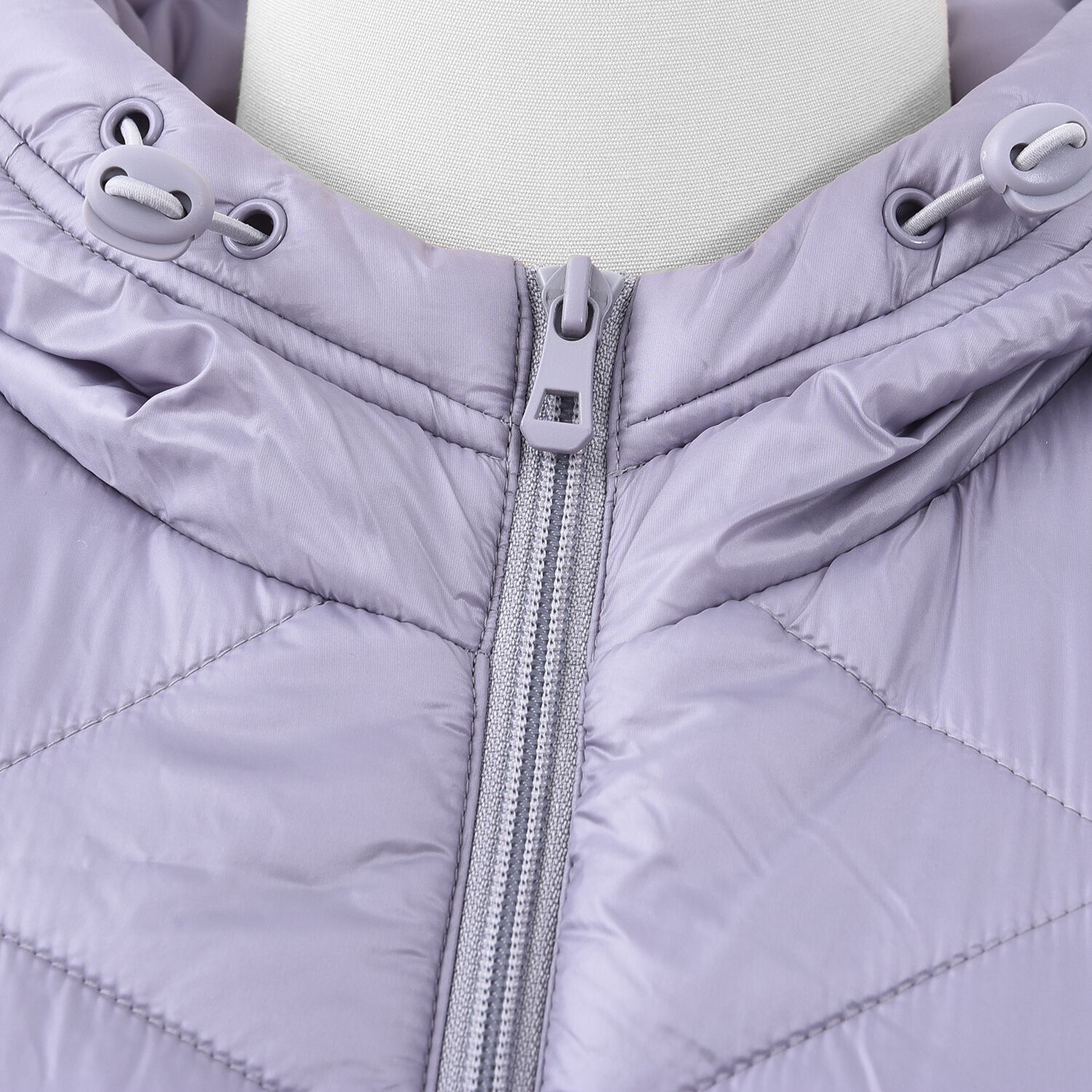 Solid Colour Women Long Puffer Coat with Two Zipper Pockets (Size XL 16 - 18) - Silver Grey