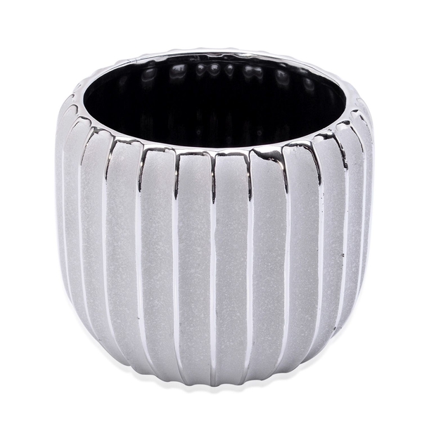 Silver Colour Stoneware Ceramic Handcrafted Flower Pot (Size 15x13 Cm)