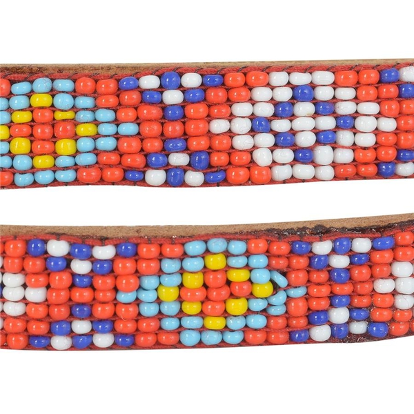 Genuine Leather Handmade Red, Yellow, White and Multi Colour Seed Beaded Belt (Size 110x1.25 Cm)