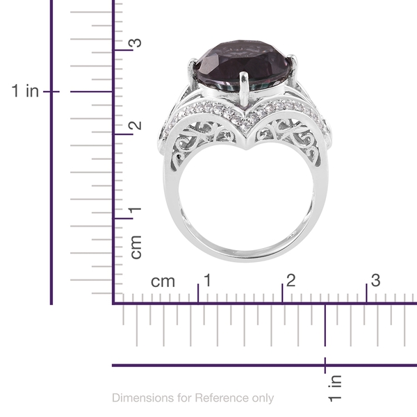 Alexandria Quartz (Rnd 10.25 Ct), Natural Cambodian Zircon Ring in Platinum Overlay Sterling Silver 11.000 Ct.