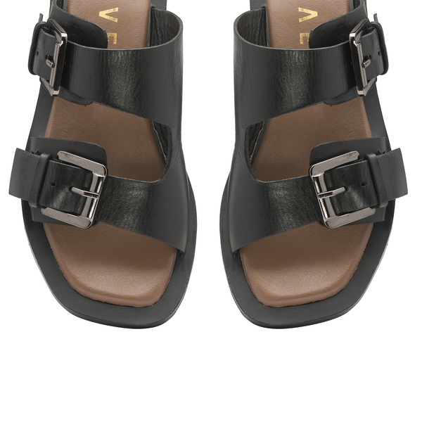 RAVEL Kintore Double Buckle Strap Leather Sandal (Size 3) - Black
