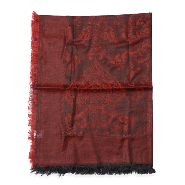 100% Modal Damask Pattern Red and Black Colour Shawl (Size 180x70 Cm)