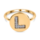 White Diamond Initial-L Ring in 14K Gold Overlay Sterling Silver