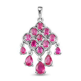 Cabo Delgado Ruby Cluster Pendant in Platinum Overlay Sterling Silver