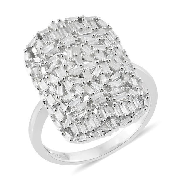Designer Inspired Fire Cracker Diamond (Bgt) Cluster Ring in Platinum Overlay Sterling Silver 1.000 