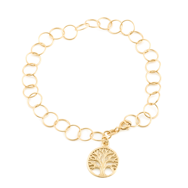 14K Gold Overlay Sterling Silver Bracelet (Size 7.5) with Tree of Life Charm