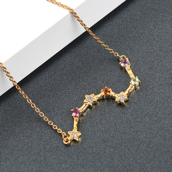 Diamond, Rhodolite Garnet, and Multi Gemstone Necklace (Size - 18 With 2 Inch Extender) in 14K Gold Overlay Sterling Silver