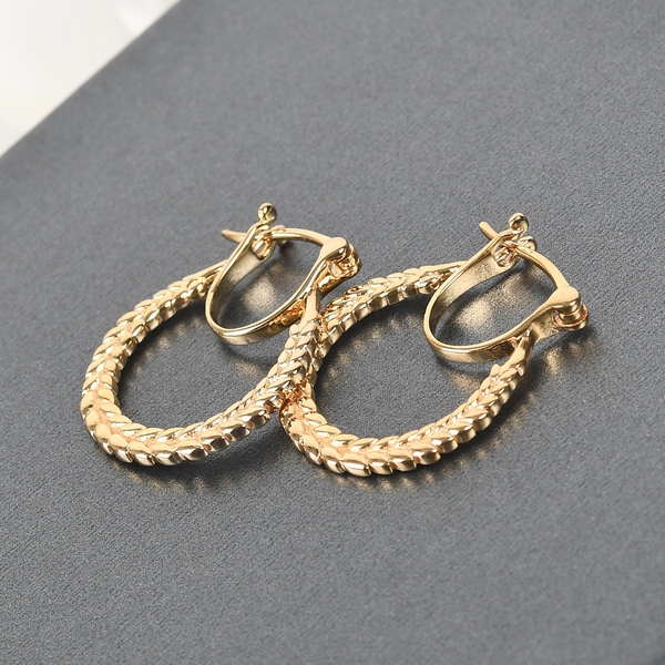 14K Gold Overlay Sterling Silver Olive Leaf Hoop Earrings (with Clasp)
