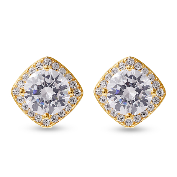 ELANZA Simulated Diamond Stud Earrings (With French Clip) in Yellow Gold Overlay Sterling Silver