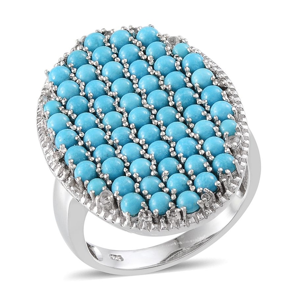 Arizona Sleeping Beauty Turquoise (Rnd), White Topaz Cluster Ring in Platinum Overlay Sterling Silve