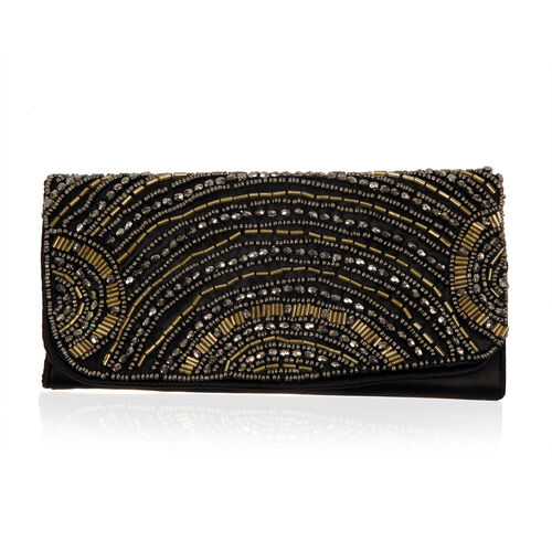 Black and Gold Beaded Clutch Bag (Size 20x10 Cm) - 2561358 - TJC