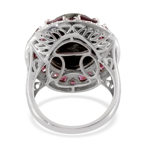 Natural  Eudialyte (Ovl 9.75 Ct), Rhodolite Garnet and Diamond Ring in Platinum Overlay Sterling Silver 13.800 Ct.