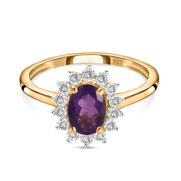 Amethyst and Natural Cambodian Zircon Ring in 14K Gold Overlay Sterling Silver 1.12 Ct.