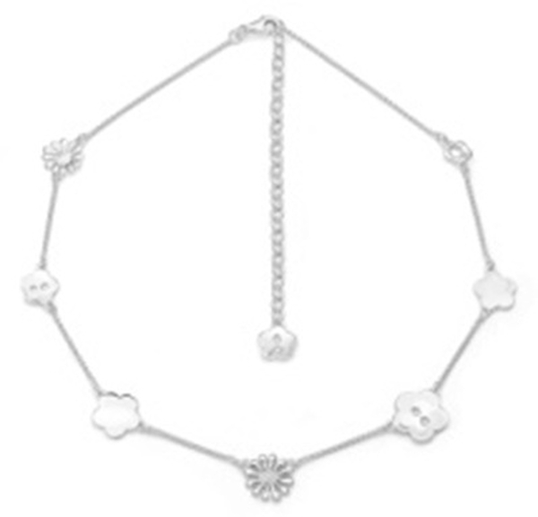 LucyQ Flower Station Necklace (Size 24) in Sterling Silver 13.00 Gms.