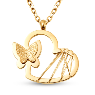 Heart with Butterfly Necklace (Size 16 with 5 inch Extender) in Yellow Gold Tone