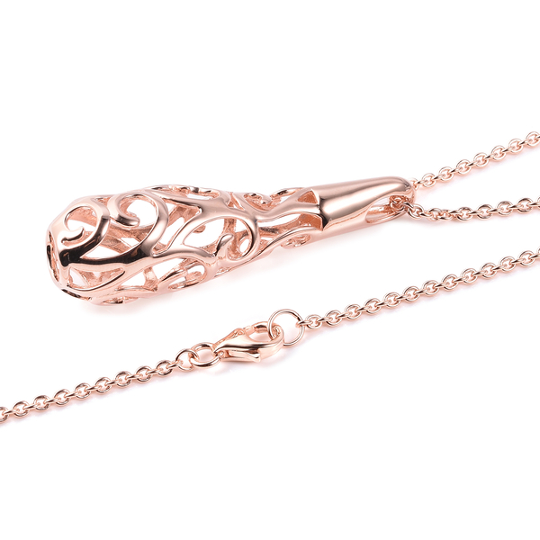LucyQ Rose Gold Overlay Sterling Silver Water Drop Pendant With Chain (Size 30), Silver wt 13.02 Gms.