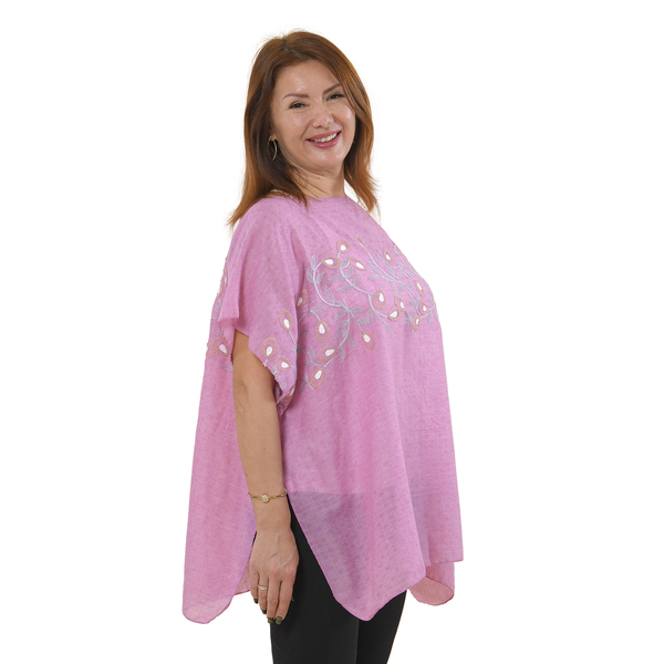 Tamsy Floral Embroidery Kaftan (One Size) - Light Purple