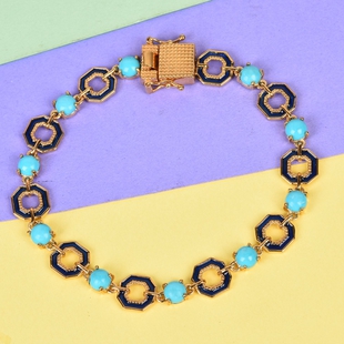 GP - AA Arizona Sleeping Beauty Turquoise and Blue Sapphire Enamelled Bracelet (Size 7) in 14K Gold 