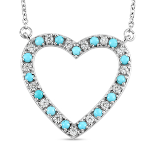 Arizona Sleeping Beauty Turquoise and Natural Cambodian Zircon Heart Necklace (Size 18 with 2 inch E