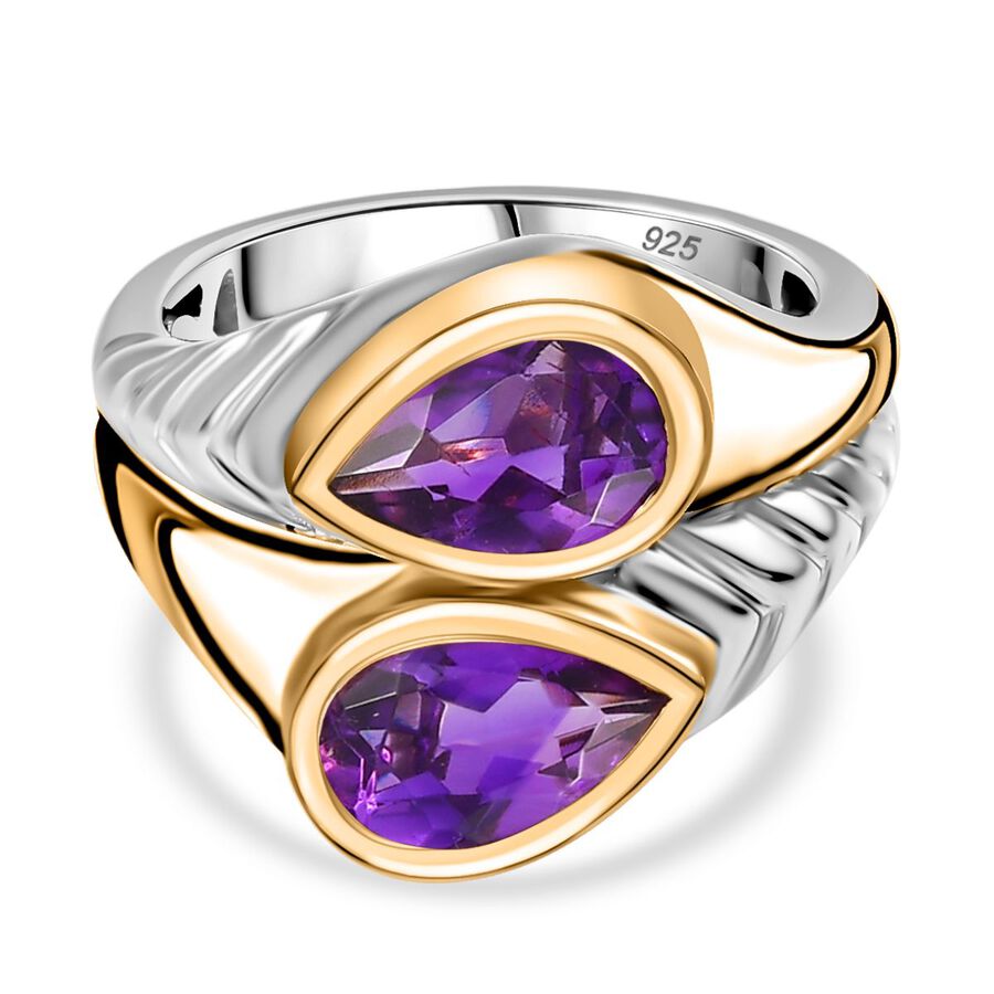 Moroccan Amethyst Ring in 18K Yellow Gold Vermeil & Platinum Plated Sterling Silver 2.35 Ct.
