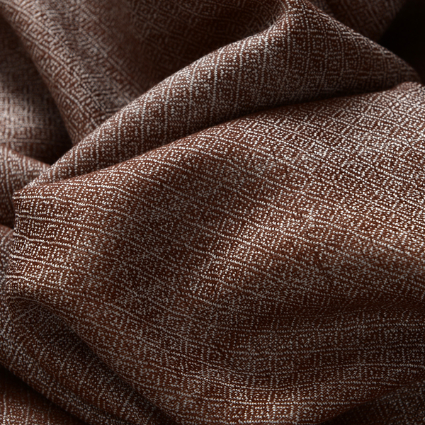 Mulberry Silk, Merino Wool Blend (50%) Handloom Chocolate and Silver Colour Reversible Motif Scarf (Size 190x70 Cm)