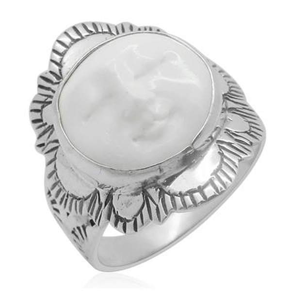 Princess Bali Collection OX Bone Carved Face (Rnd) Ring in Sterling Silver 5.150 Ct.