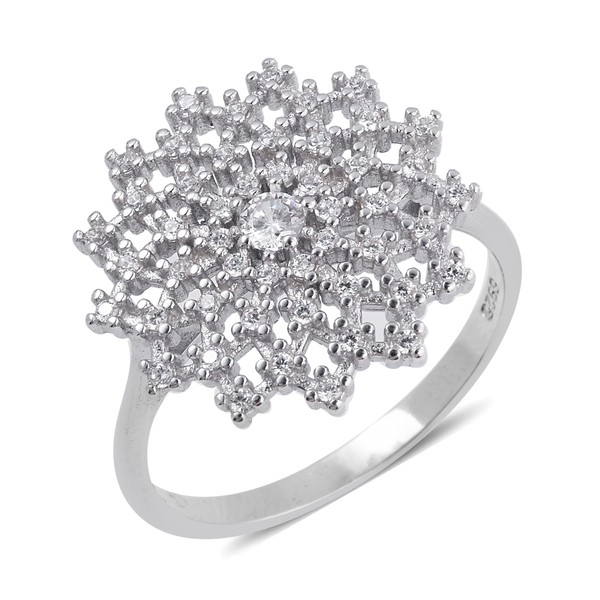 ELANZA Simulated Diamond (Rnd) Snowflake Ring in Rhodium Overlay Sterling Silver