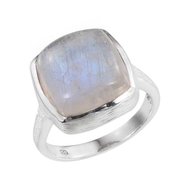 Natural Rainbow Moonstone (Cush) Ring in Platinum Overlay Sterling Silver 12.000 Ct.