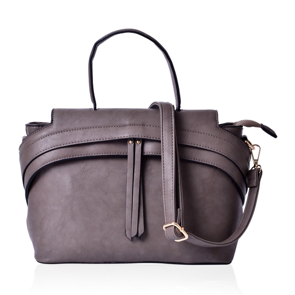 Grey Colour Tote Bag with External Zipper Pocket and Adjustable and Removable Shoulder Strap (Size 3