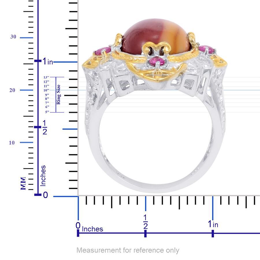 Designer Collection Kennedy Range Mookaite (Ovl 9.38 Ct), Ruby Ring in 14K YG and Platinum Overlay Sterling Silver 9.835 Ct.