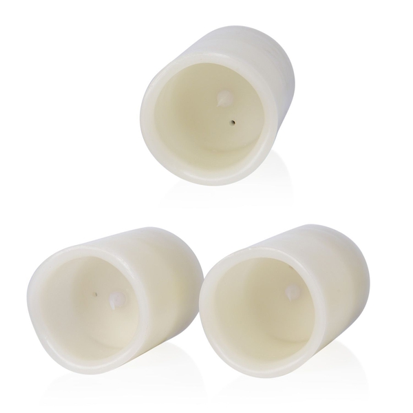 Set of 3 - 12 Colour Changing LED Flameless Wax Blowing White Colour Candles with a Remote Control (Size 7.5x10/ 7.5x12.5/ 7.5x15 cm)