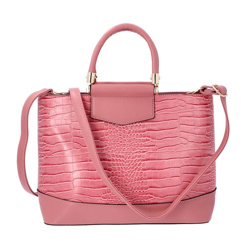 Pink Croc Embossed Tote Bag with Adjustable Shoulder Strap (Size 34x12x25 Cm) - 3585233 - TJC