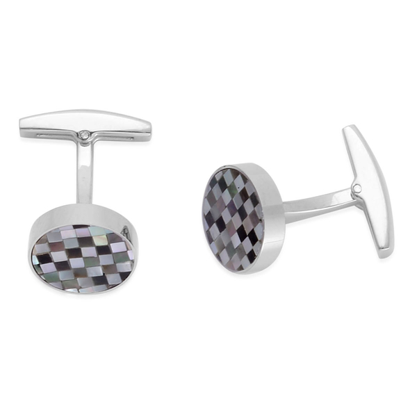 (Option-3) Abalone Puka Shell Cufflinks in Stainless Steel 5.000 Ct.