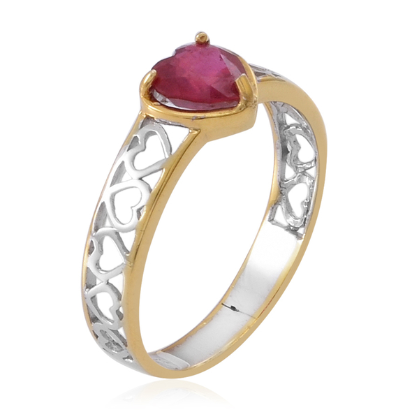 African Ruby (Hrt) Solitaire Ring in Rhodium Plated and Yellow Gold Overlay Sterling Silver 1.750 Ct.