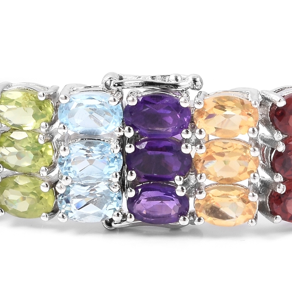 Close Out Deal Mozambique Garnet (Ovl), Sky Blue Topaz, Hebei Peridot, Citrine and Amethyst Bracelet in Rhodium Plated Sterling Silver (Size 7.5) 45.250 Ct, Silver wt 22.00 Gms.