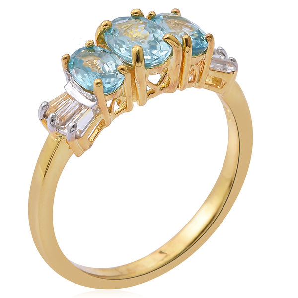 Natural Blue Cambodian Zircon (Ovl), White Topaz Ring in 14K Gold Overlay Sterling Silver 3.000 Ct.
