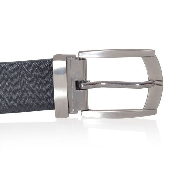Genuine Leather Black Colour Reversible Mens Belt with Silver Tone Buckle (Size 45-46.5 inch)