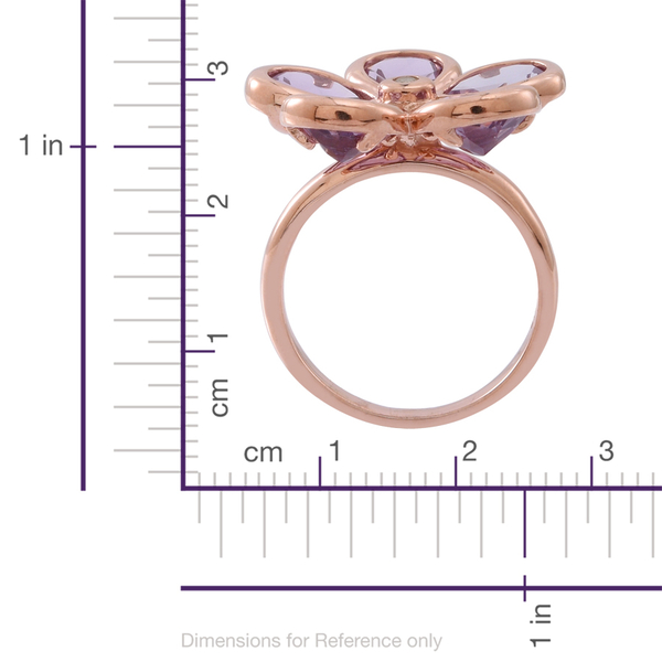 Rose De France Amethyst (Pear), Natural Cambodian White Zircon Floral Ring in 14K Rose Gold Overlay Sterling Silver 6.500 Ct.